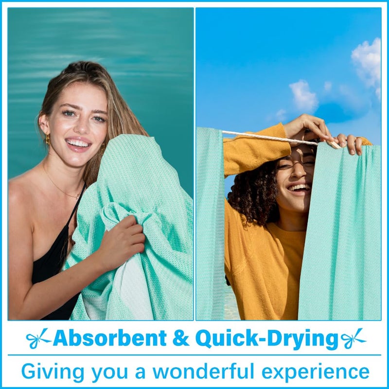 Vikumond Oversized Turkish Beach Towel Blanket XXL Cotton Sandproof Towels Boho Woven Extra Large Big Sand Free Giant Throw Blankets Huge Quilt XL Picnic Camping Necessities Cloud For Adult Gifts Aqua - Image 4